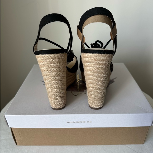 Jessica Simpson Black and Cream Espadrille Wedge Sandals - Picture 7 of 10